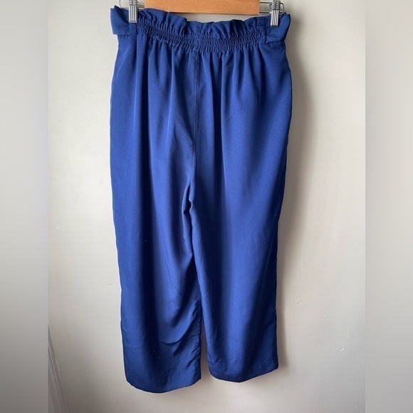 Halston wide leg high waisted belted blue paper bag cropped pants NWT small - Picture 2 of 12